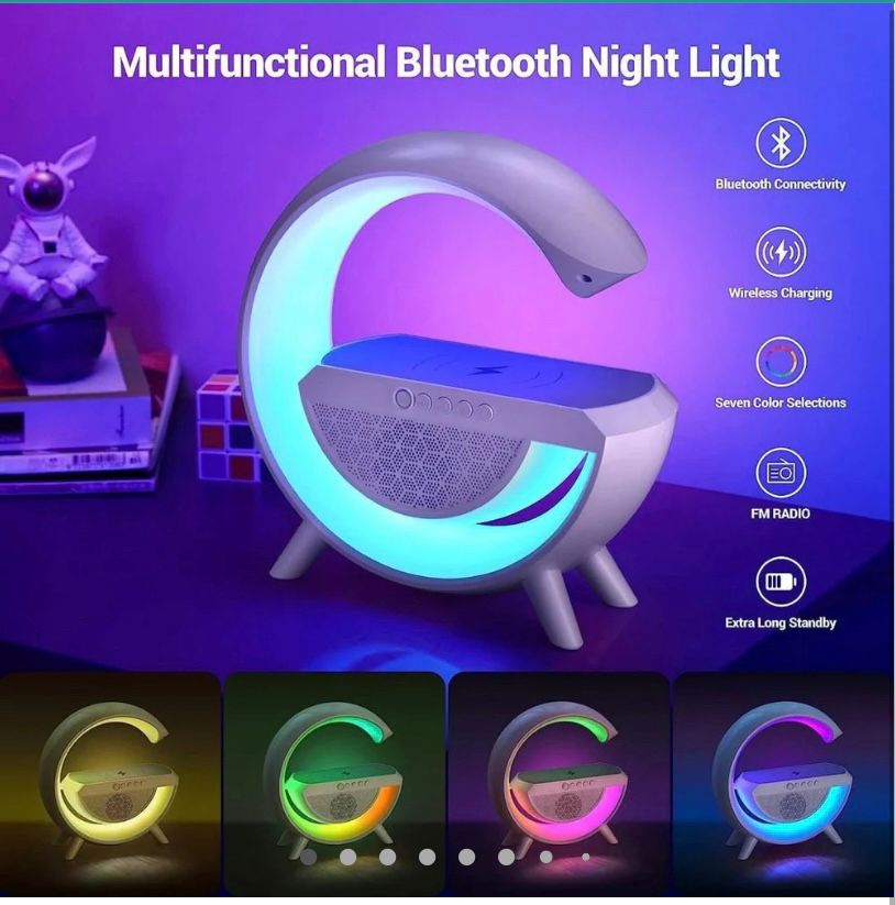 G-Shape Bluetooth Speaker with FM Radio RGB Light Table Lamp Wireless Charger